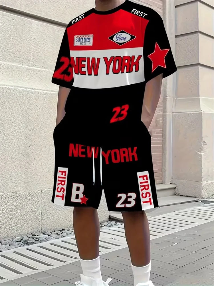 Men's 3D Riding Print T-Shirt & Shorts Set