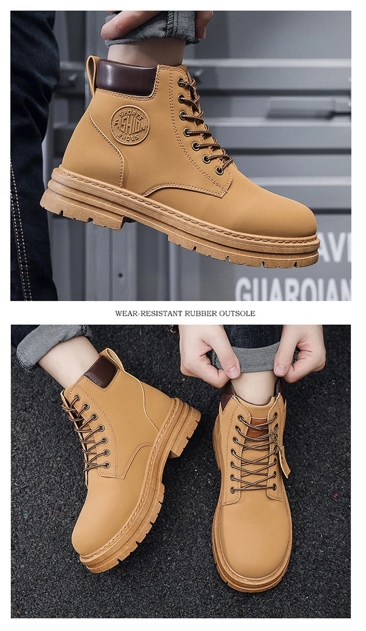 Men's High-Top Motorcycle Lace-Up Boots