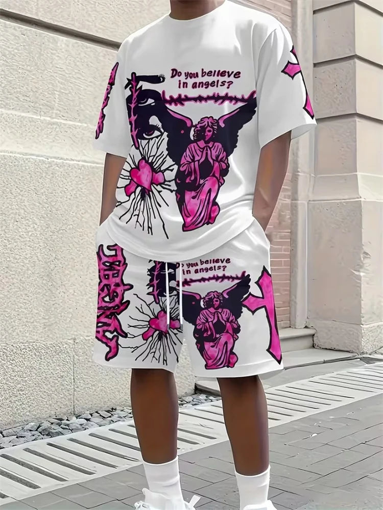 Men's 3D Riding Print T-Shirt & Shorts Set