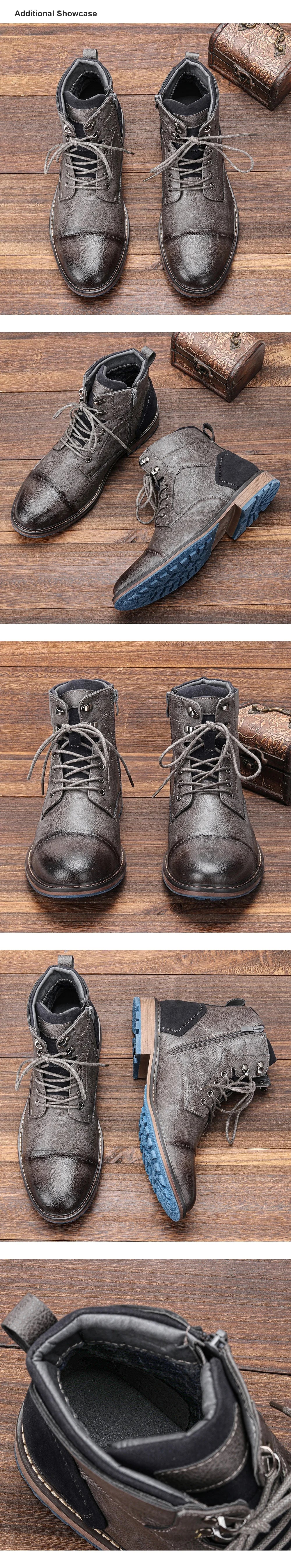Men's Retro Zip Leather Ankle Boots
