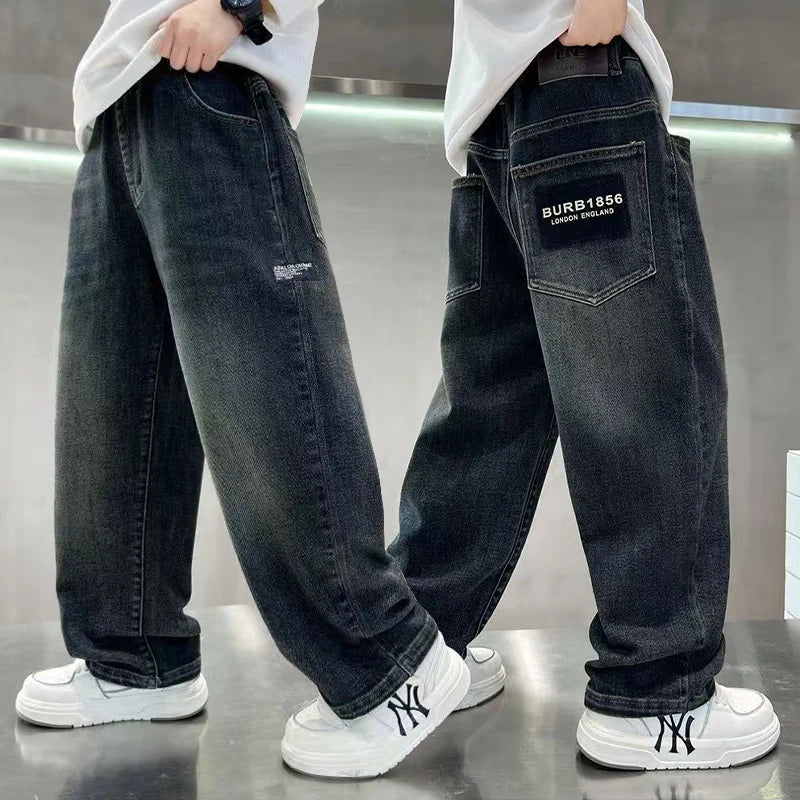 Boys' Fashion Letter Straight Denim Jeans