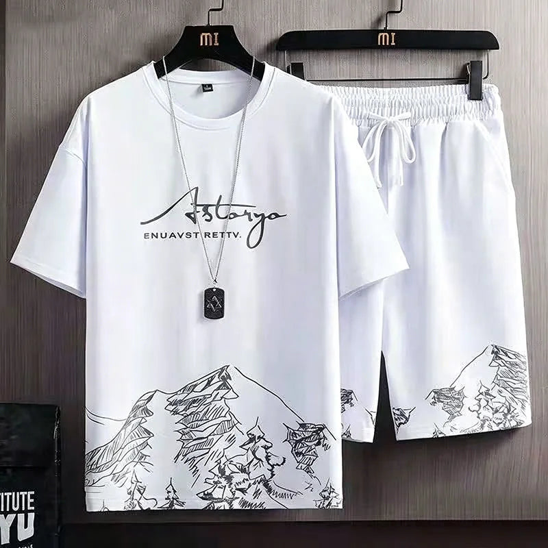 Men's Ice Silk Print Sports Tracksuit Set