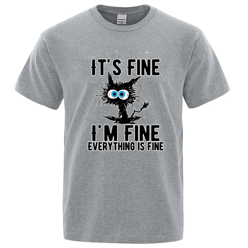 DOUSE Men's Cool Cat Graphic Tee – 100% Cotton Casual Short Sleeve