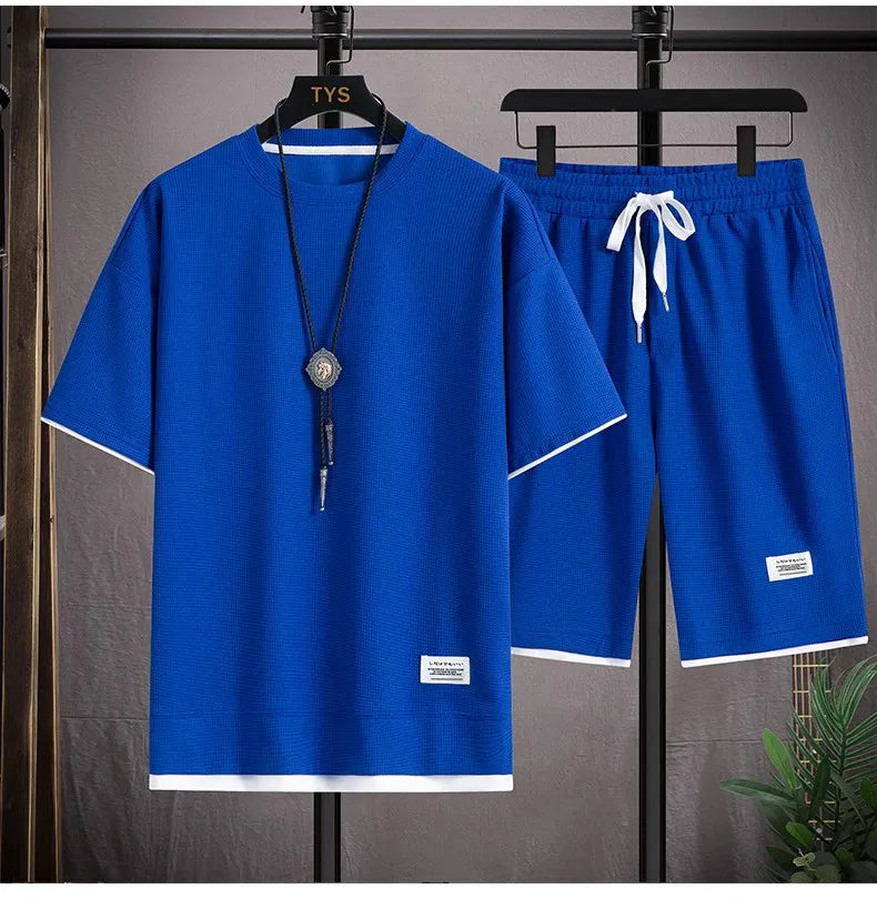 Men's Waffle T-Shirt & Shorts Tracksuit Set
