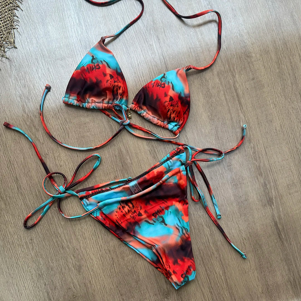 Women's Retro Print Bikini Set