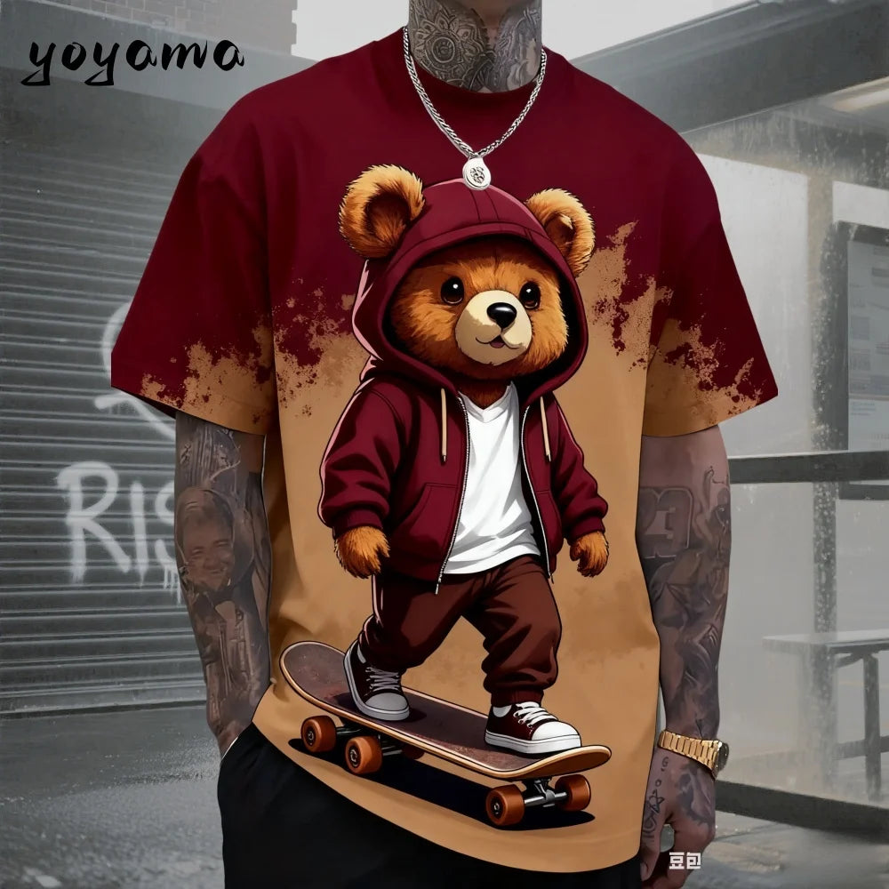 Men's 3D Retro Bear Print Quick-Dry T-Shirt