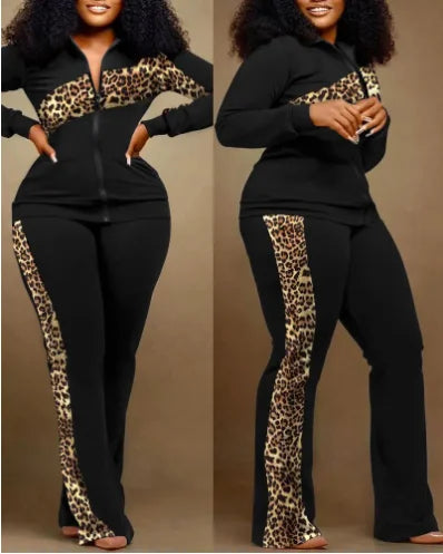Women's Geometric Print Zip-Up Top & Pants Set