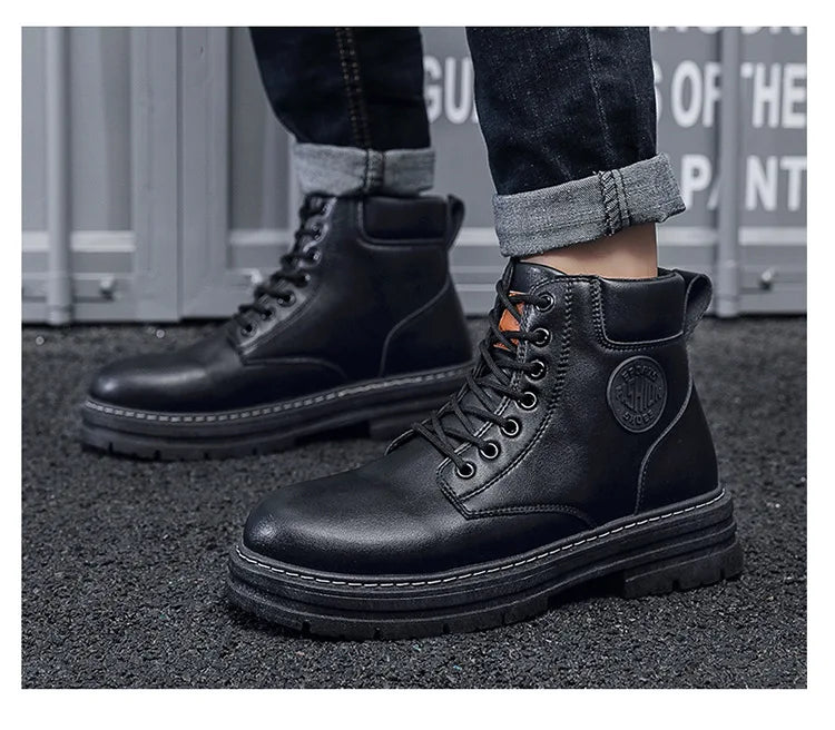 Men's High-Top Motorcycle Lace-Up Boots