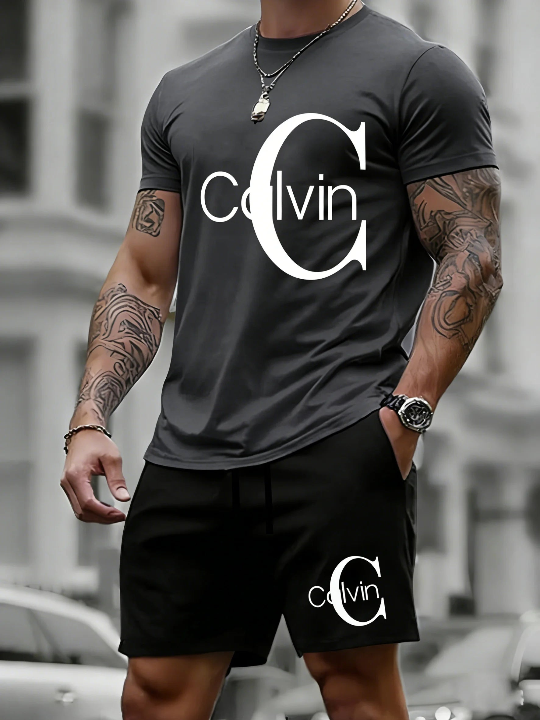 Men's Quick-Dry Printed T-Shirt & Shorts Set