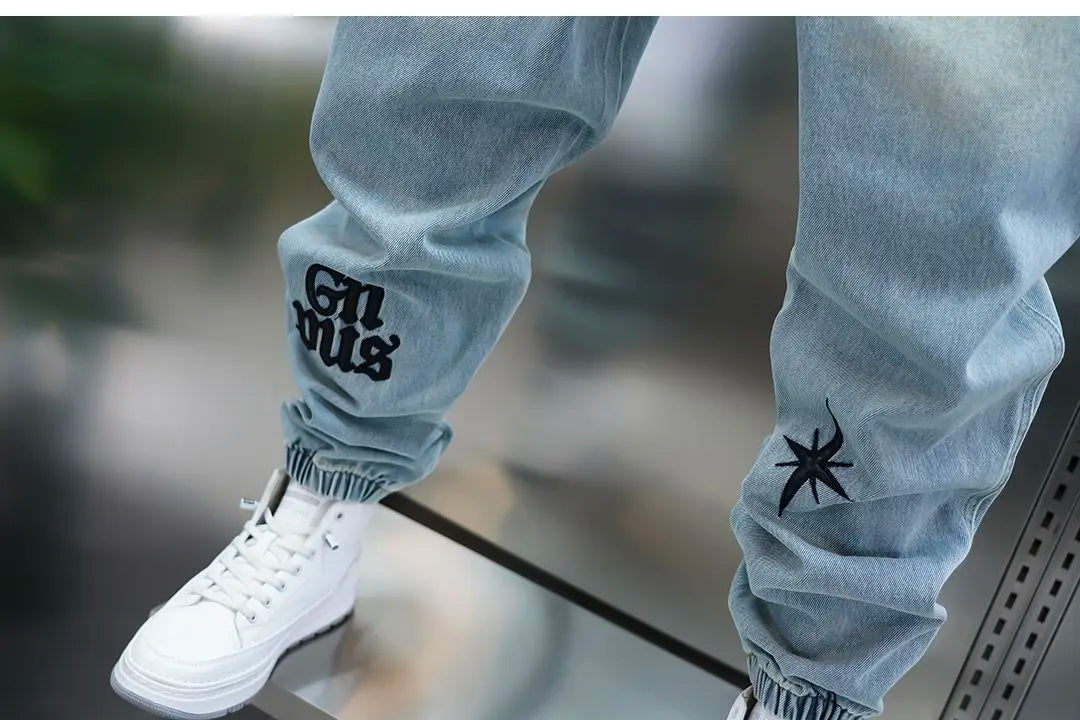 Men's Embroidered Letter Washed Baggy Jeans