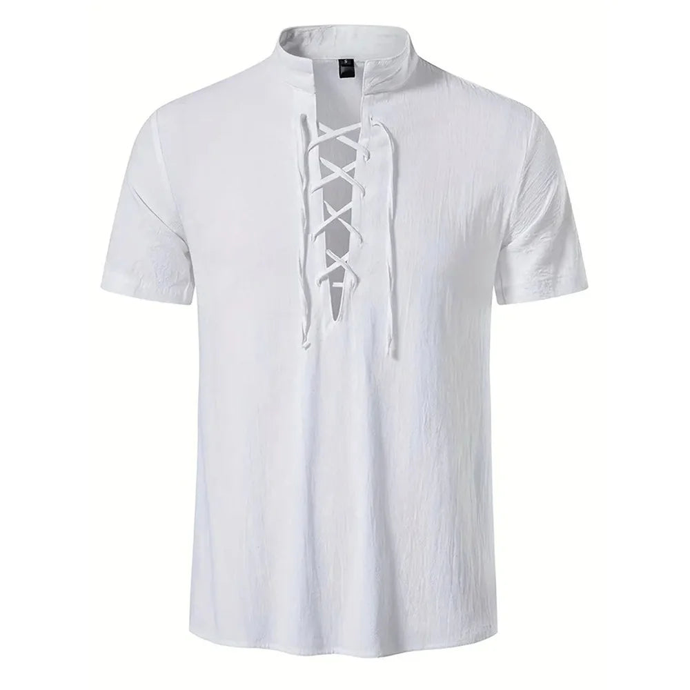 Men's Cotton Linen V-Neck Retro Shirt