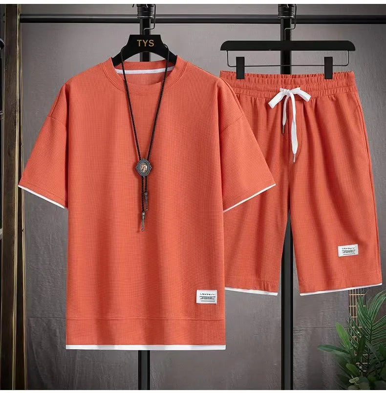 Men's Waffle T-Shirt & Shorts Tracksuit Set