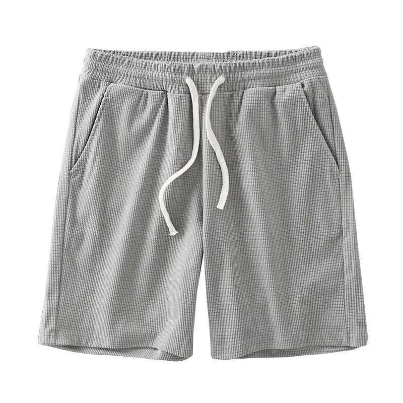 Men's Solid Waffle Drawstring Casual Shorts