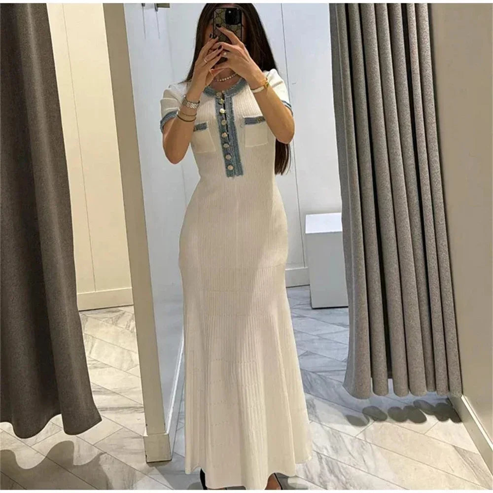 Women's Contrast Knit Bodycon Maxi Dress
