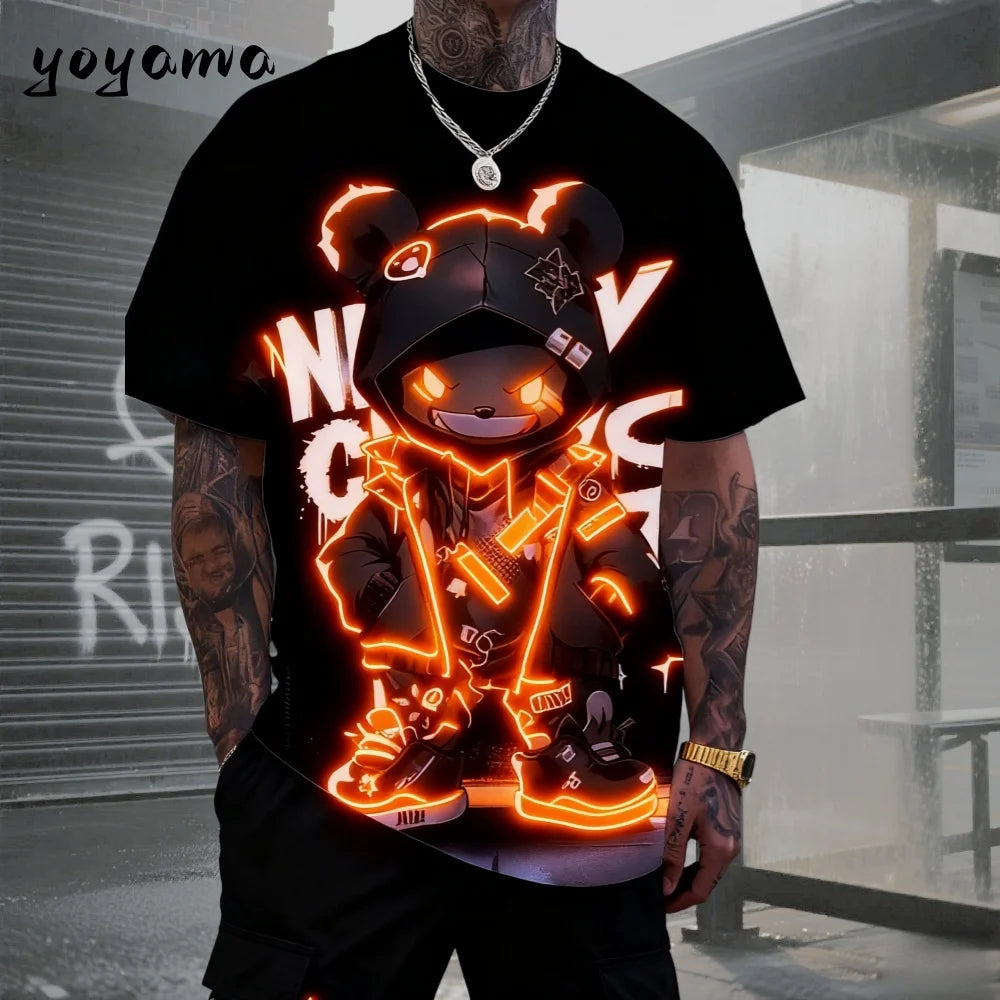 Men's 3D Retro Bear Print Quick-Dry T-Shirt