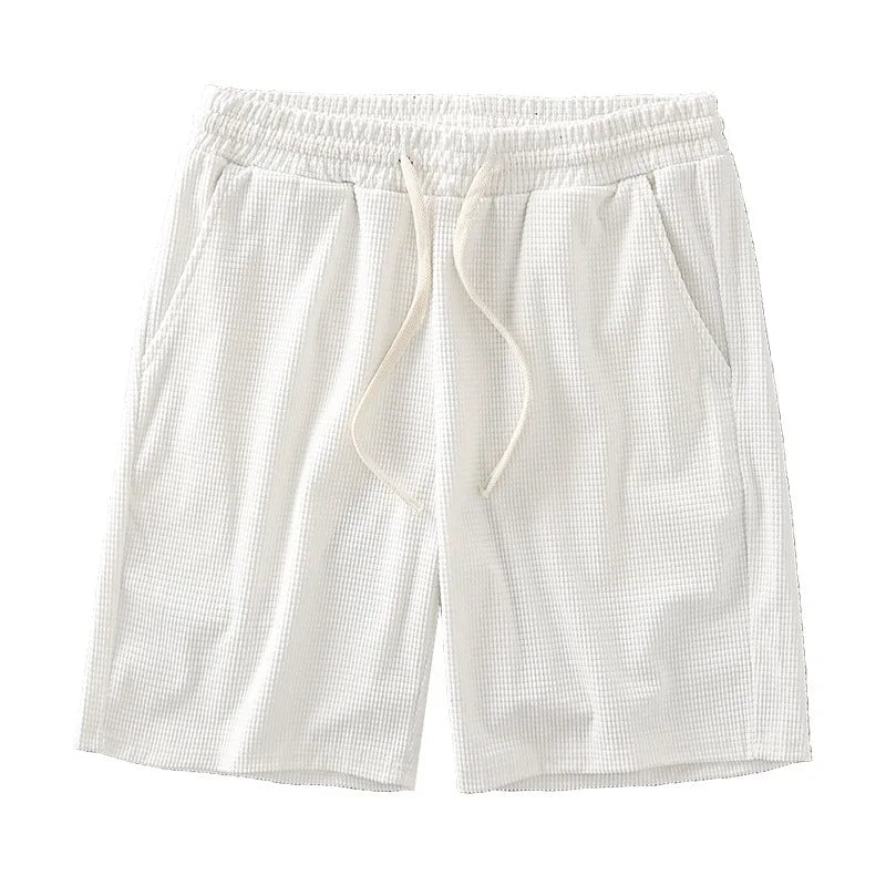 Men's Solid Waffle Drawstring Casual Shorts