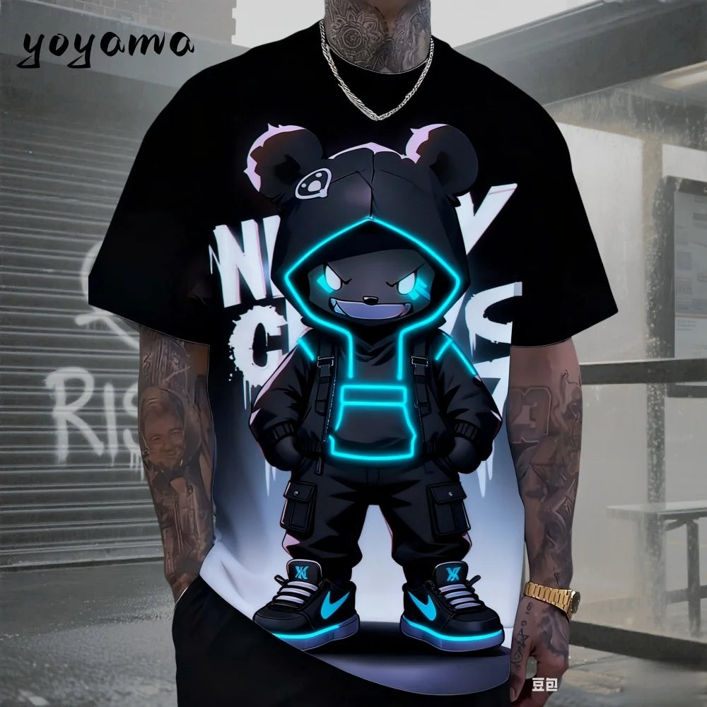 Men's 3D Retro Bear Print Quick-Dry T-Shirt