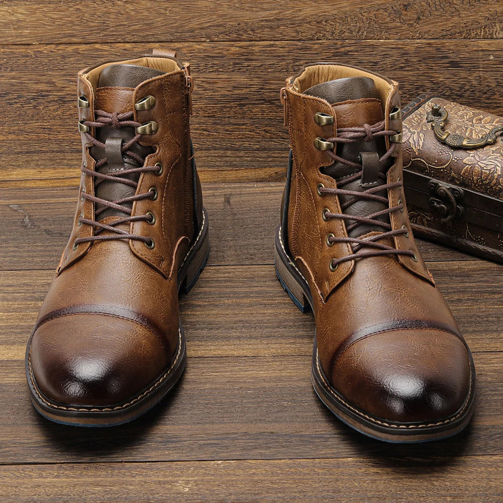 Men's Retro Zip Leather Ankle Boots