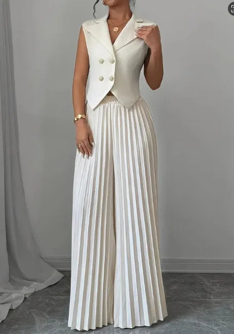 Women's V-Neck Vest & Wide-Leg Pants Set