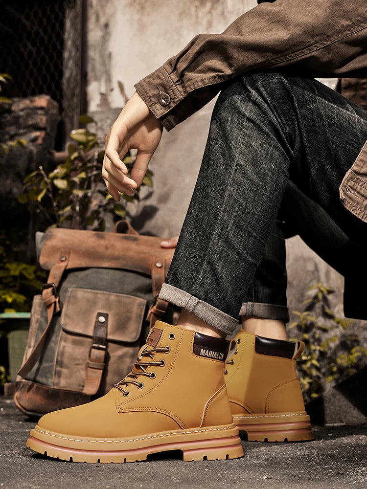 Mid-Calf Heavy-Duty Lace-Up Ankle Boots