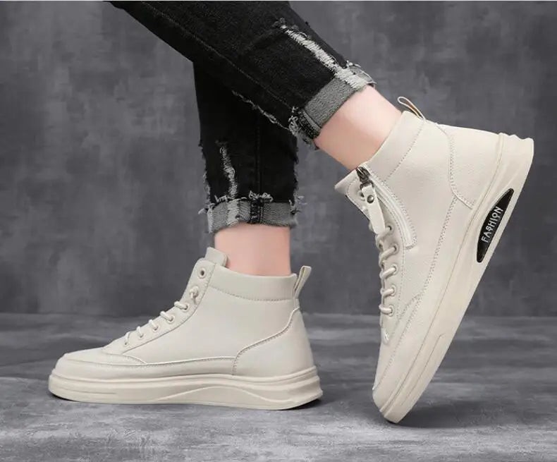 Men's Zip-Up High-Top Leather Ankle Boots