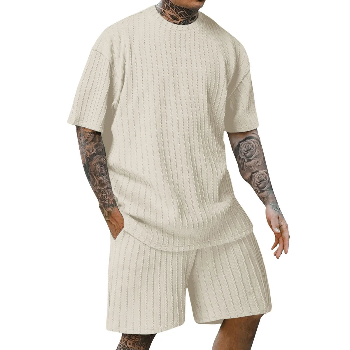 Men's Vertical Stripe T-Shirt & Shorts Set