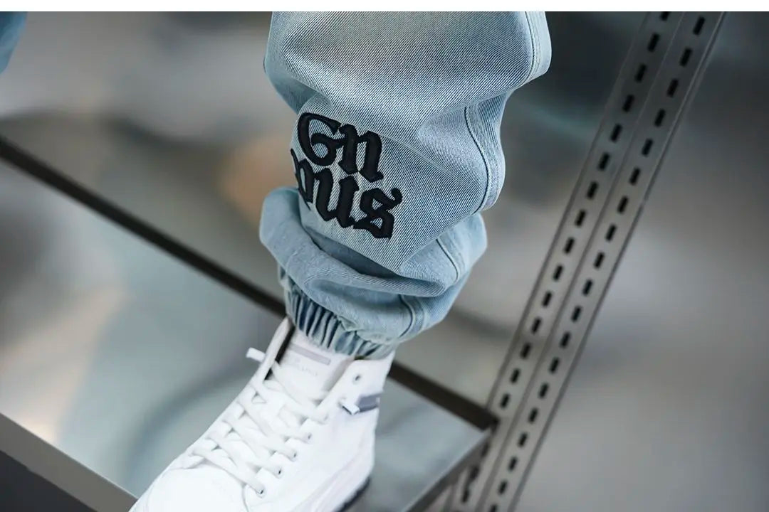 Men's Embroidered Letter Washed Baggy Jeans