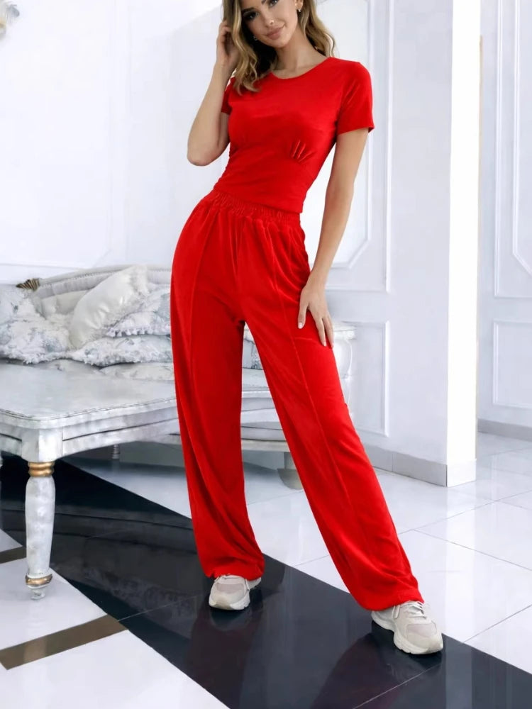 Women's Knitted T-Shirt & Long Pants Set