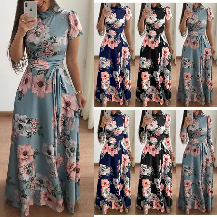 Women's Boho Floral A-Line Swing Maxi Dress
