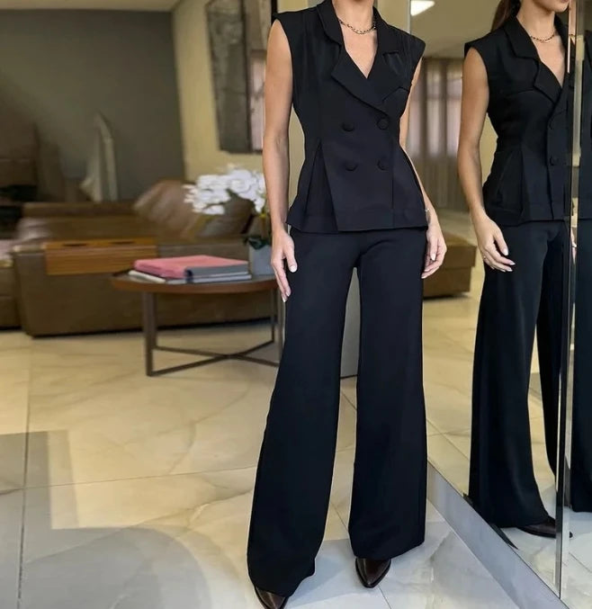 Women's Blazer & Wide-Leg Pants Two-Piece Set