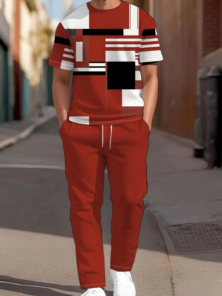 Men's 3D Navy Anchor Print Shirt & Pants Set