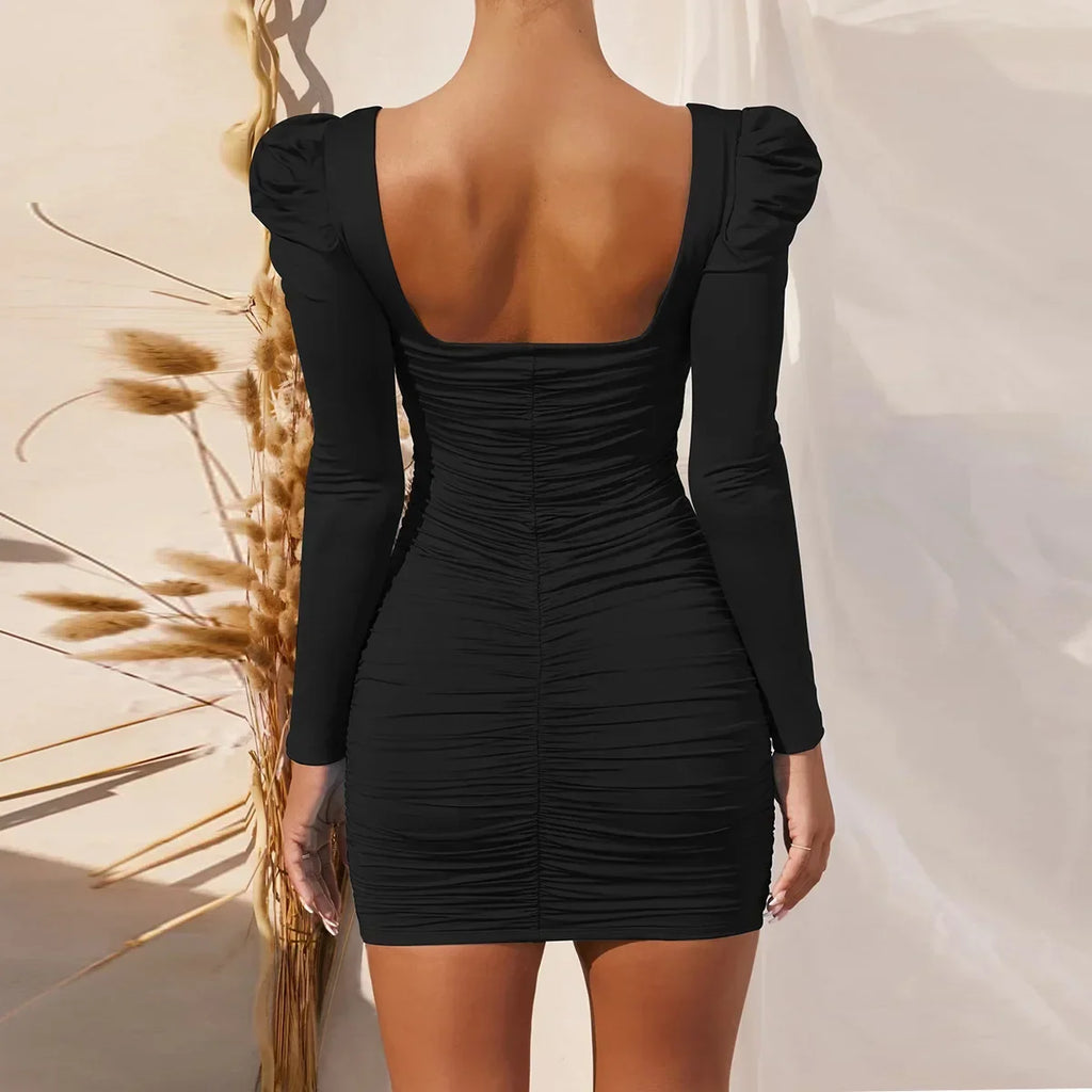 Women's Backless Velvet Stacked-Shoulder Mini Dress