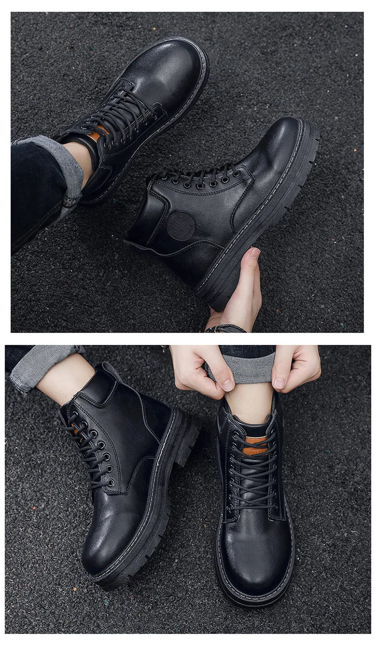 Men's High-Top Motorcycle Lace-Up Boots