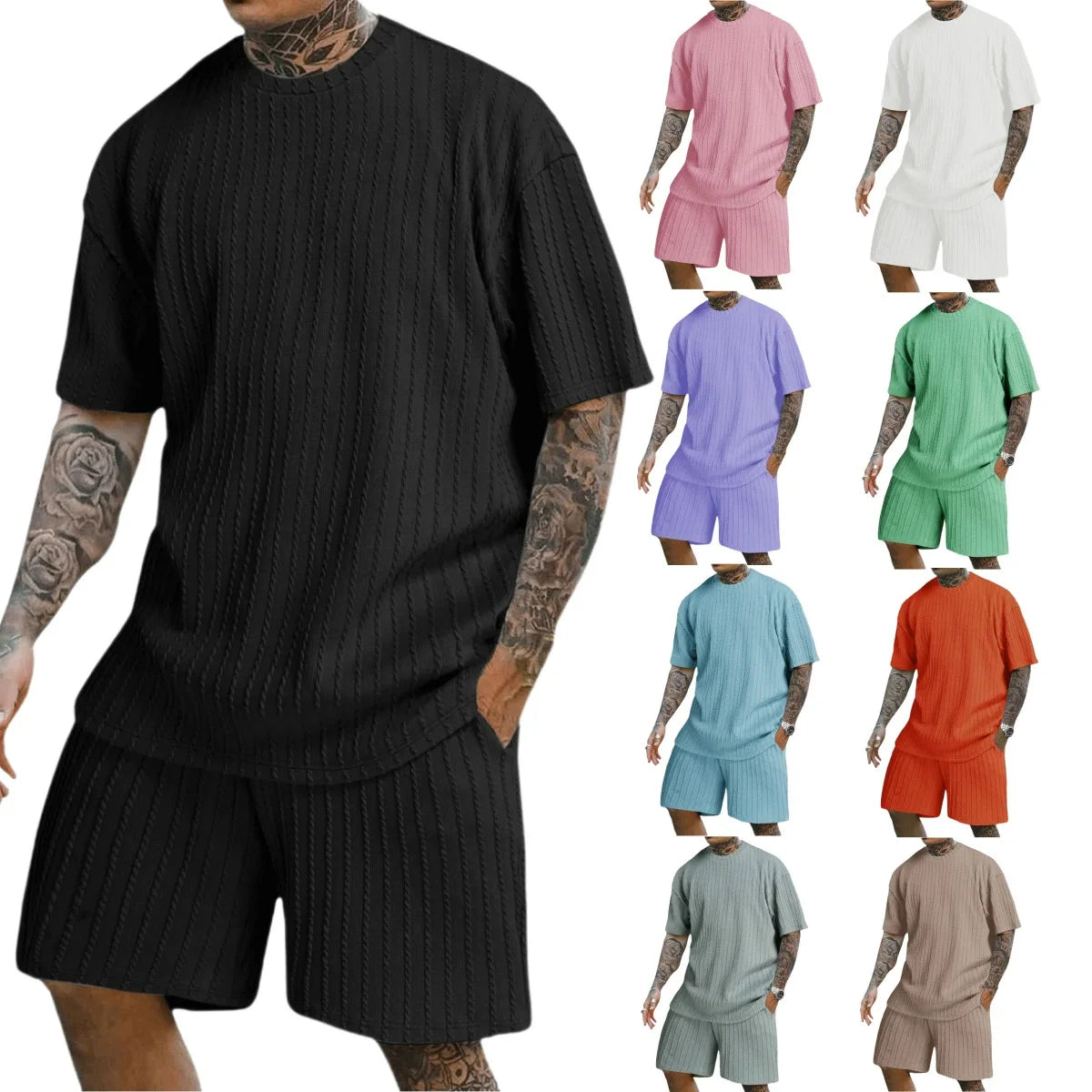 Men's Vertical Stripe T-Shirt & Shorts Set