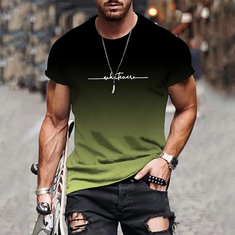 Men's Gradient Letter Print Casual T-Shirt