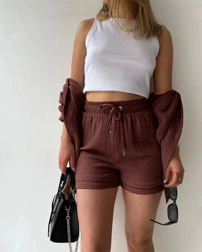 Women's Muslin Button Short Suit Set