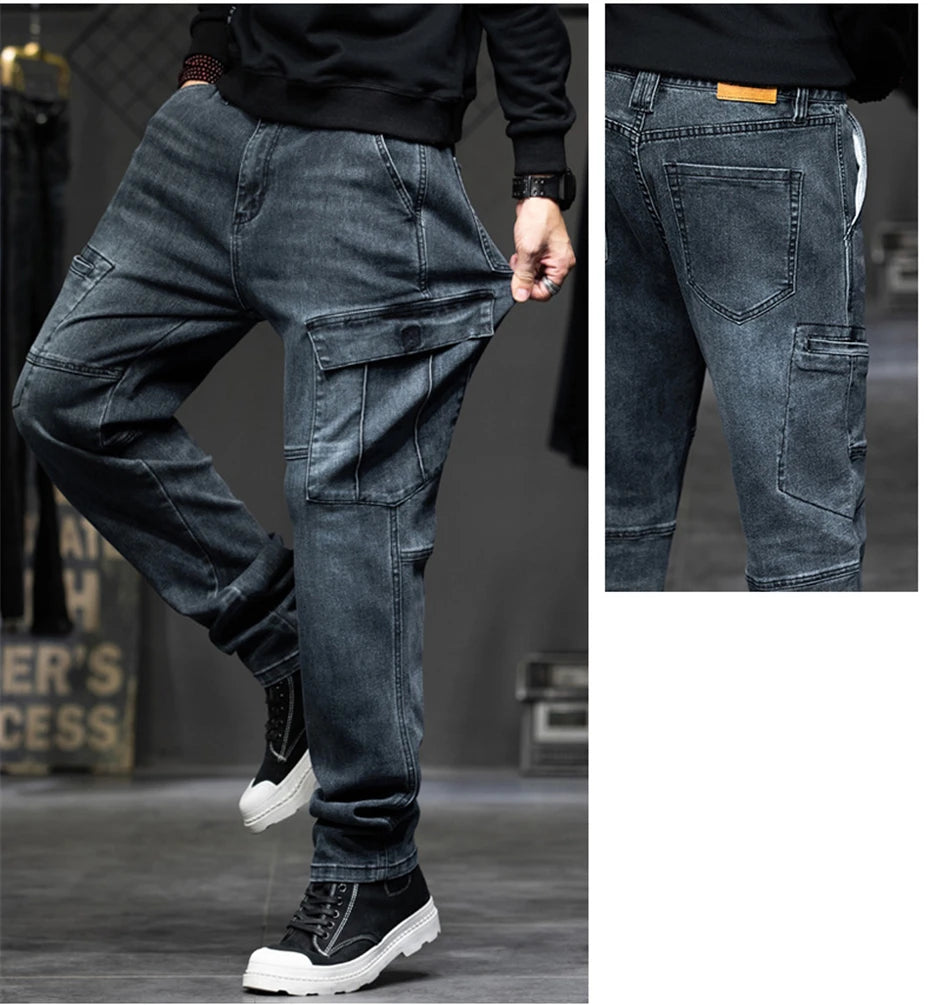 Men's Plus Size Cargo Baggy Denim Jeans