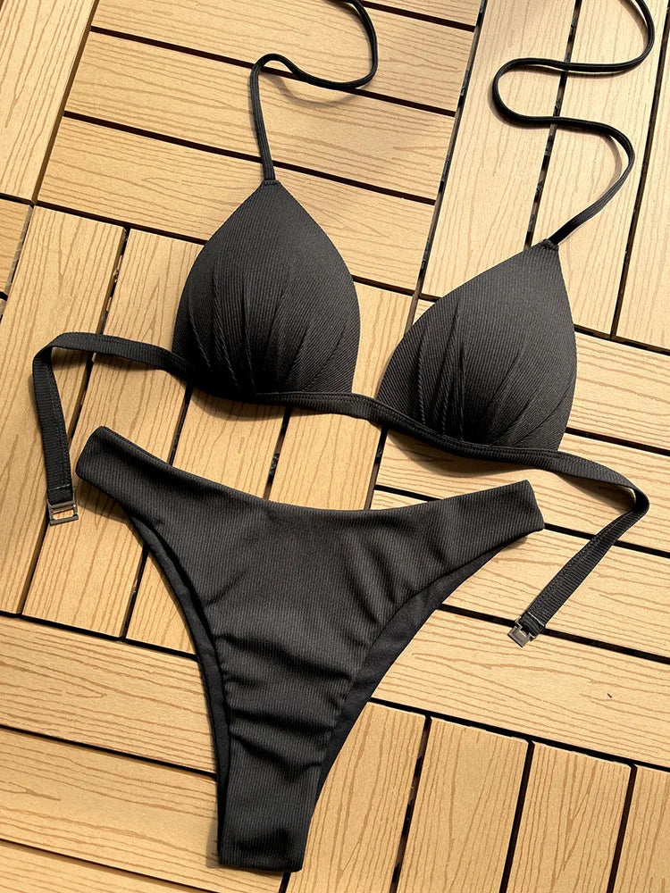 Women's Push-Up Halter Bra Cup Bikini Set