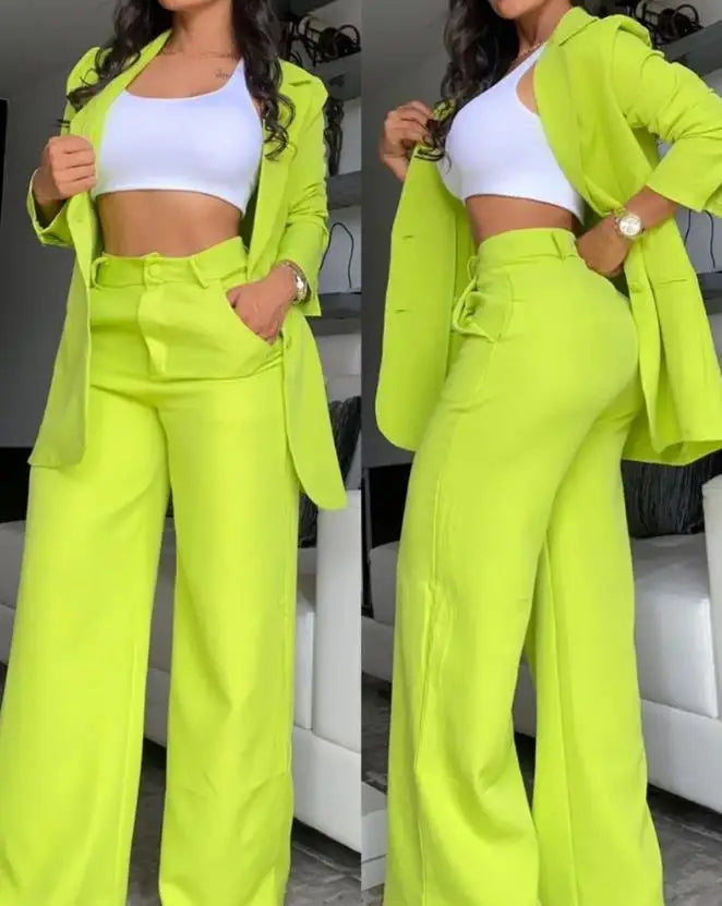 Women's Blazer & Wide-Leg Pants Two-Piece Set