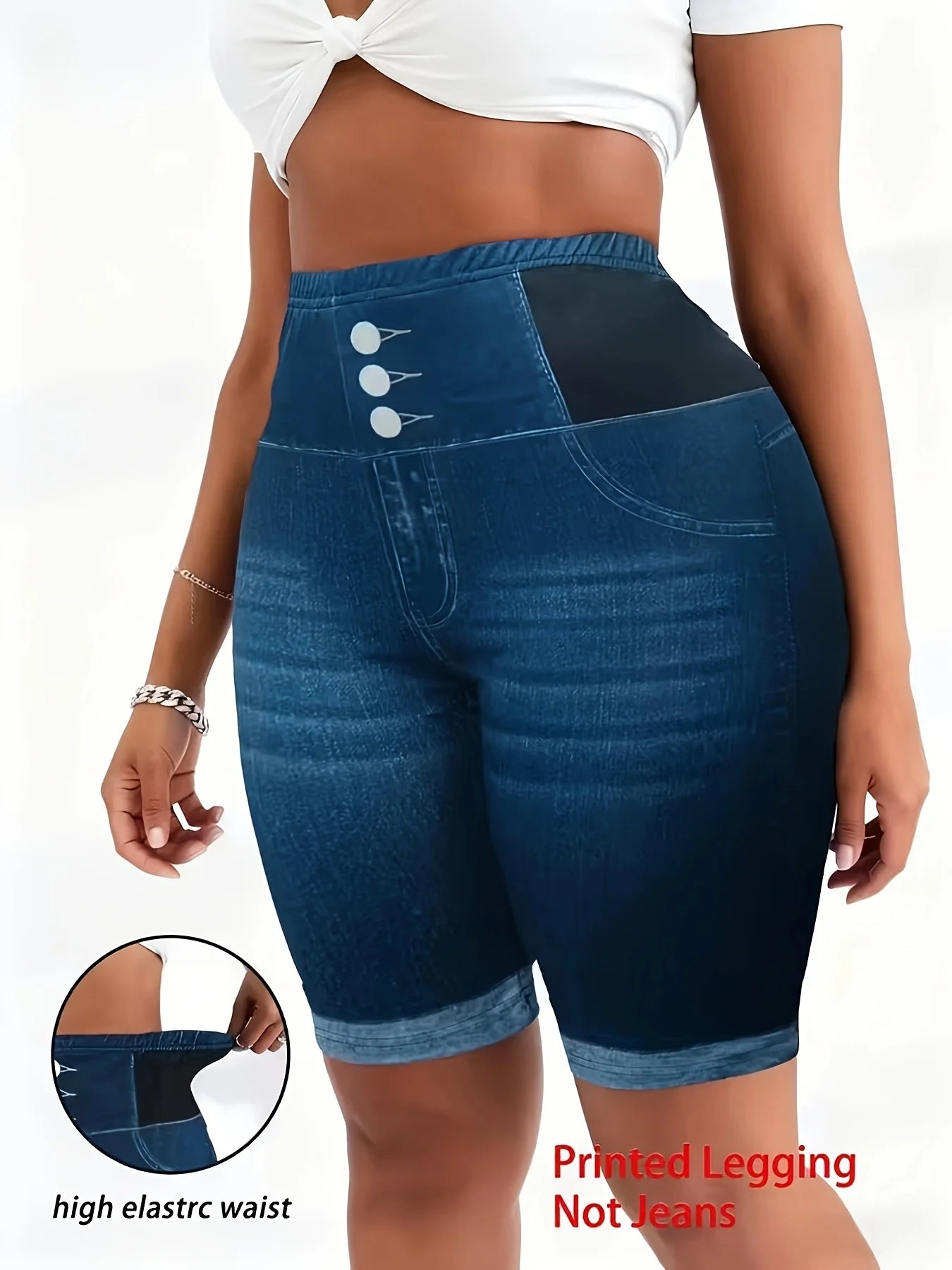 Women's Plus Size Faux Denim Biker Shorts