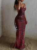 Women's Tiger Stripe Backless Bodycon Maxi Dress