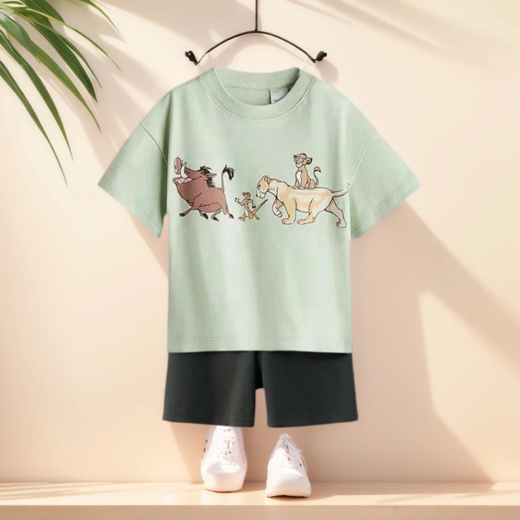 Boys' Cartoon Print T-Shirt & Shorts Set