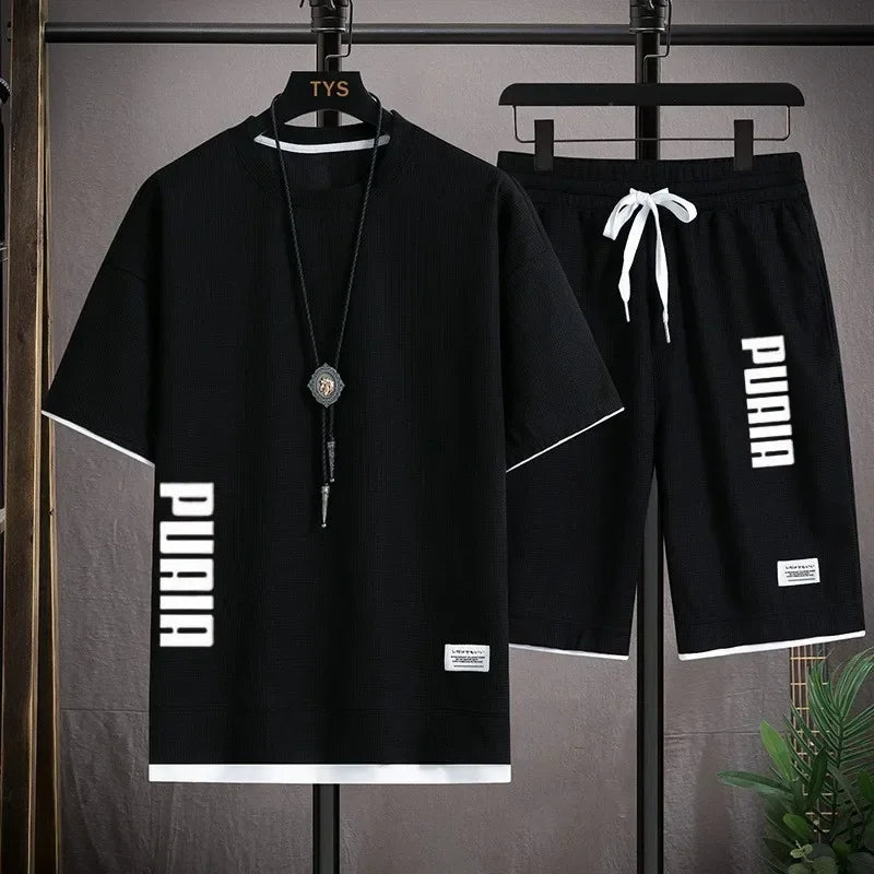 Men's Printed T-Shirt & Shorts Running Set