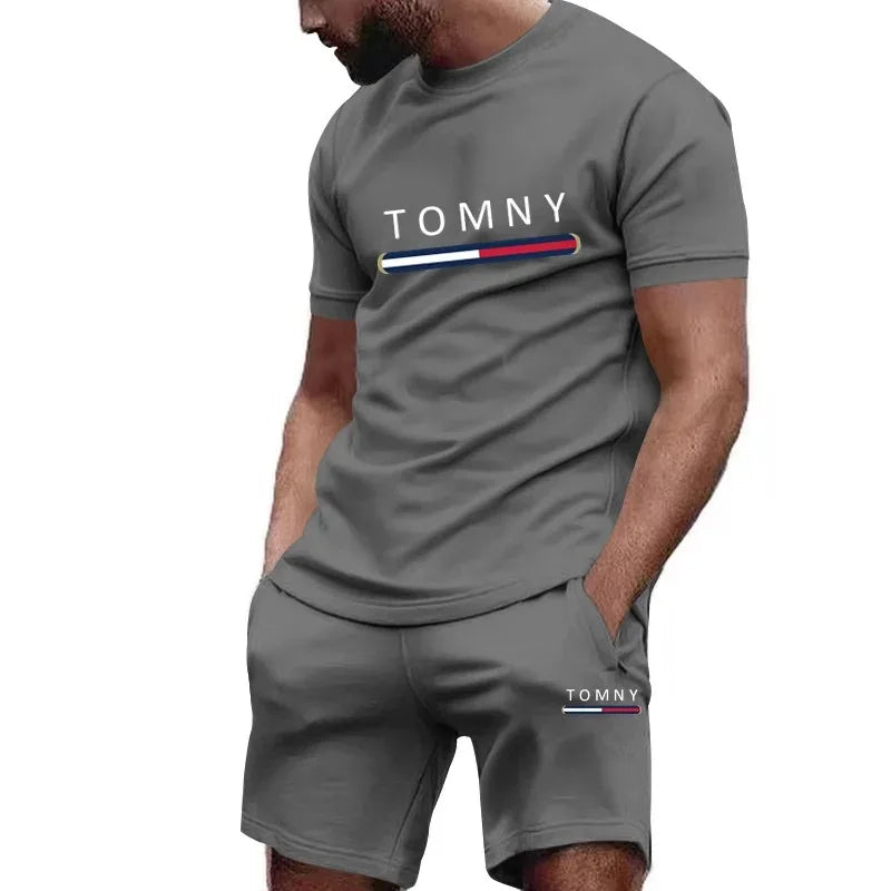 Men's Letter Rose Patchwork T-Shirt & Shorts Set