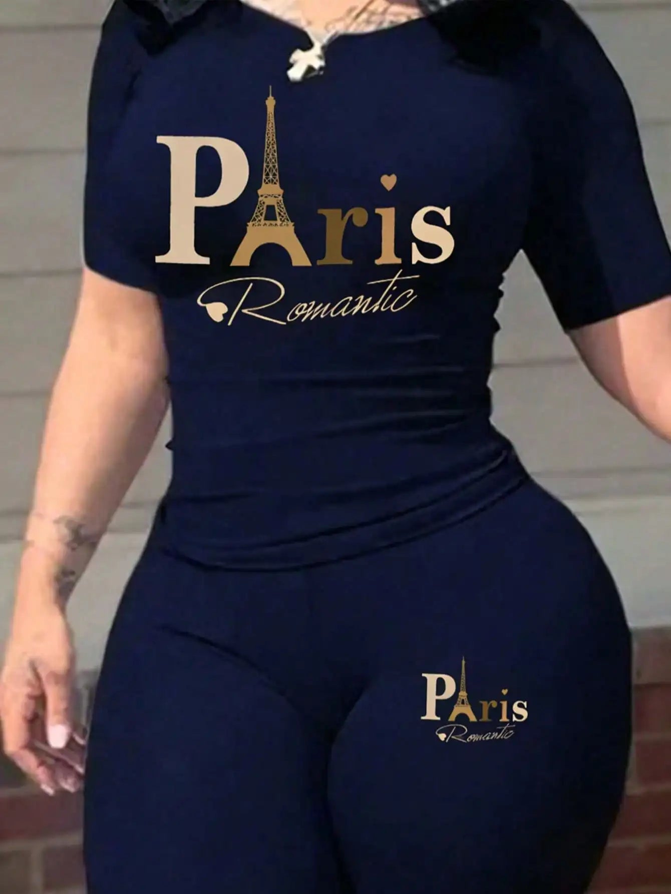 Women's Paris Print T-Shirt & Pants Set