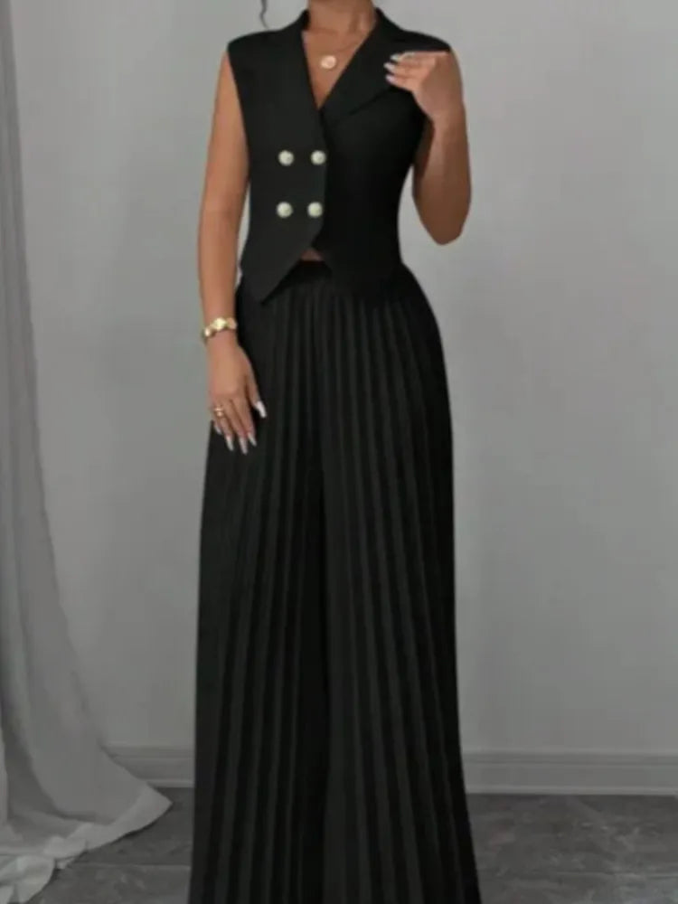 Women's V-Neck Vest & Wide-Leg Pants Set