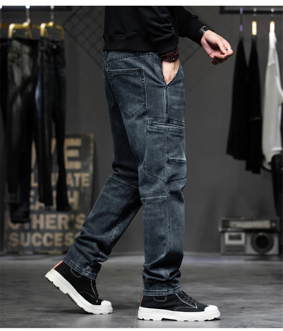 Men's Plus Size Cargo Baggy Denim Jeans