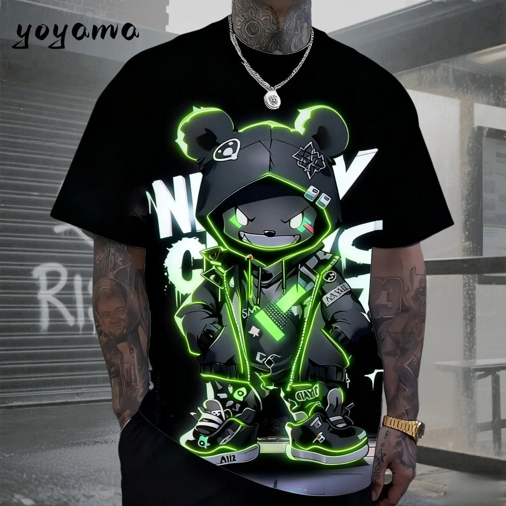 Men's 3D Retro Bear Print Quick-Dry T-Shirt