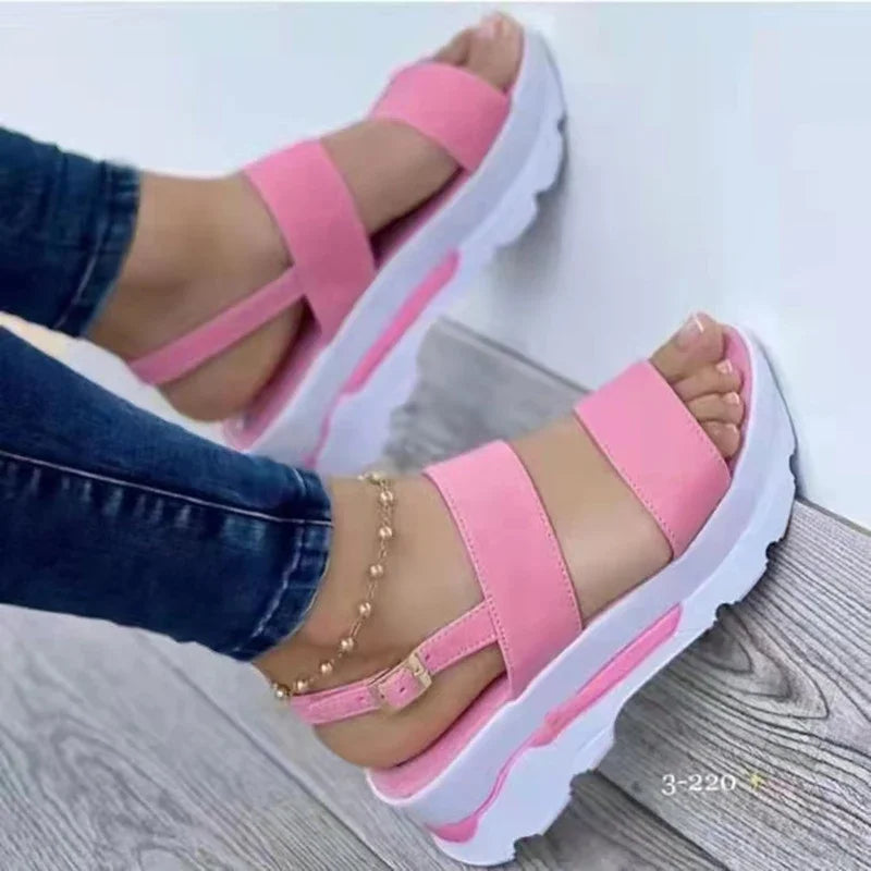 Women's Low Platform Wedge Buckle Sandals