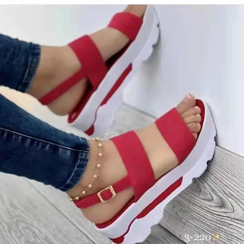 Women's Low Platform Wedge Buckle Sandals